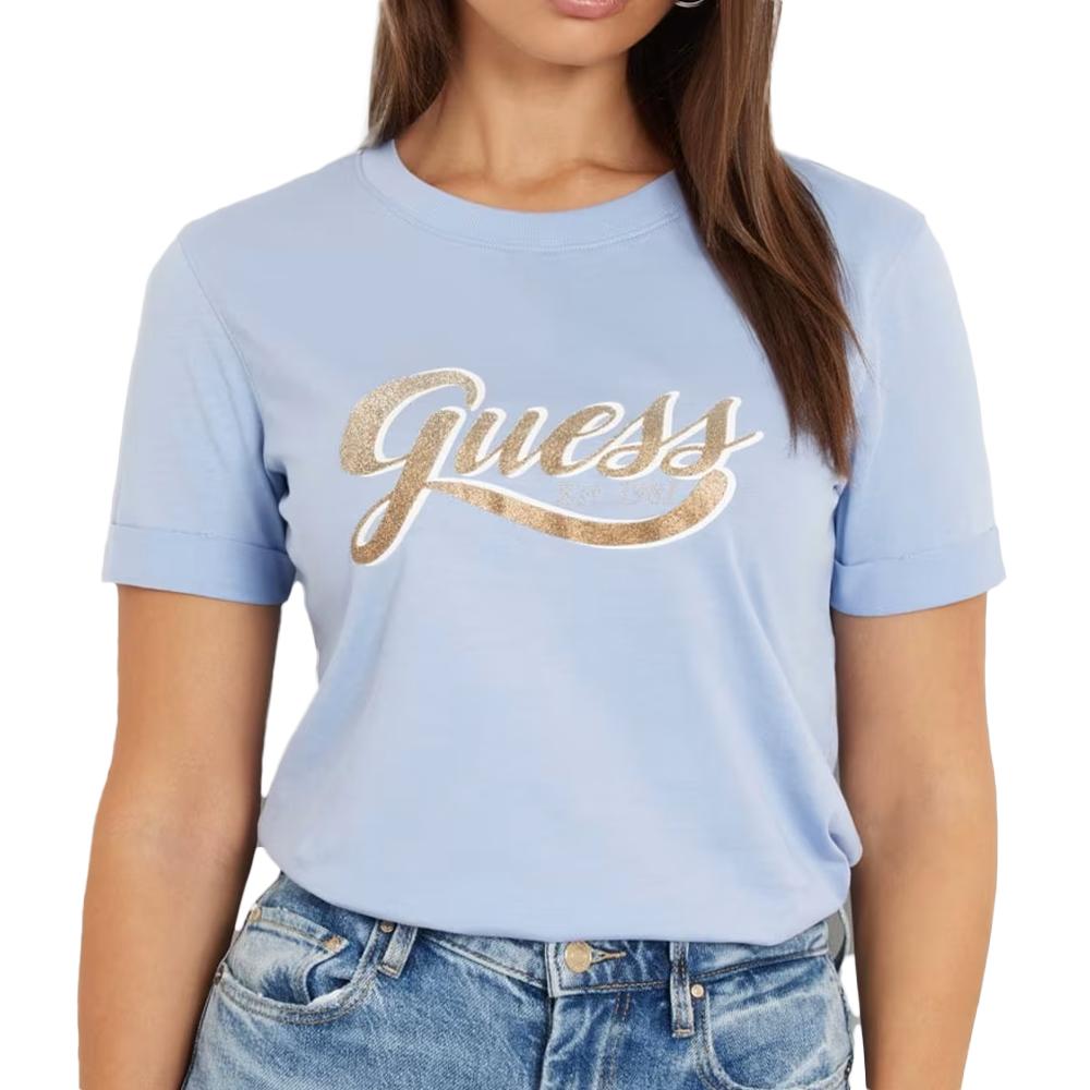 T-shirt Bleu Femme Guess Glittery pas cher