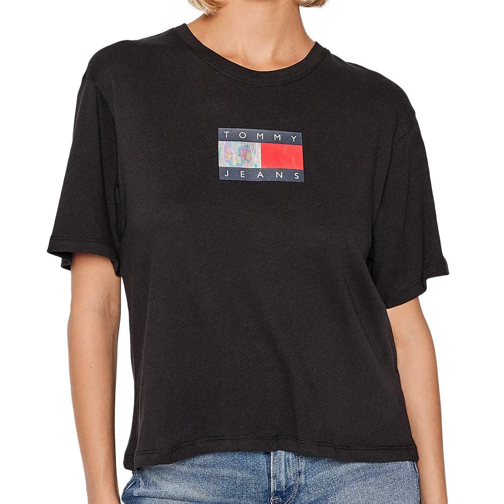 T-shirt Noir Femme Tommy Jeans Crop pas cher