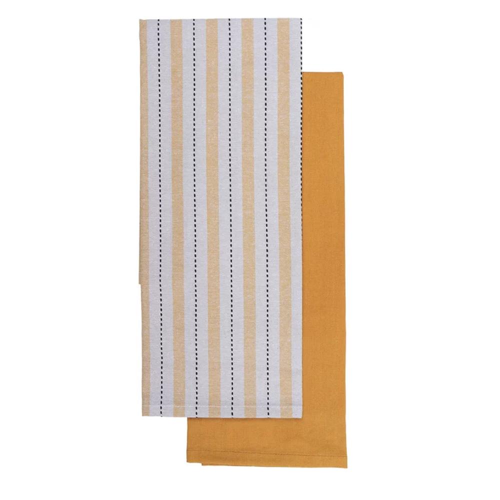 Set 2 Torchons Blanc/Jaune/Beige Luance Charlize 50x70cm pas cher