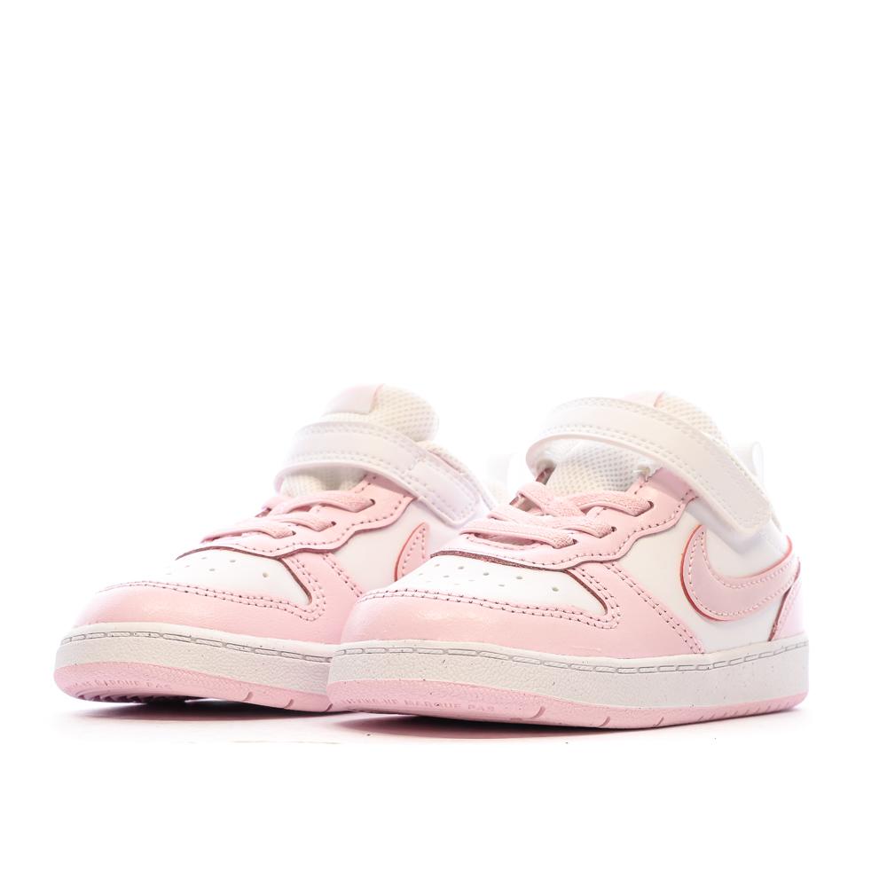 Baskets Blanc/Rose Fille Nike Court Borough Low 2 vue 6