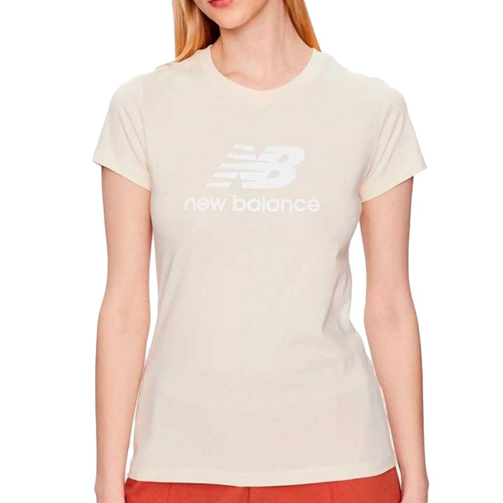 T-shirt Beige Femme New Balance Essentials Stacked pas cher