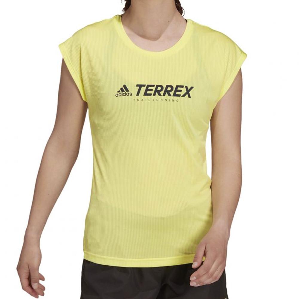 Maillot de sport Jaune Femme Adidas Trail Logo pas cher