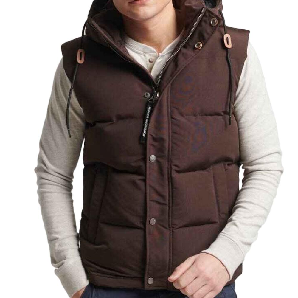 Doudoune sans Manche Marron Homme SUPERDRY Everest Hooded Puffer pas cher