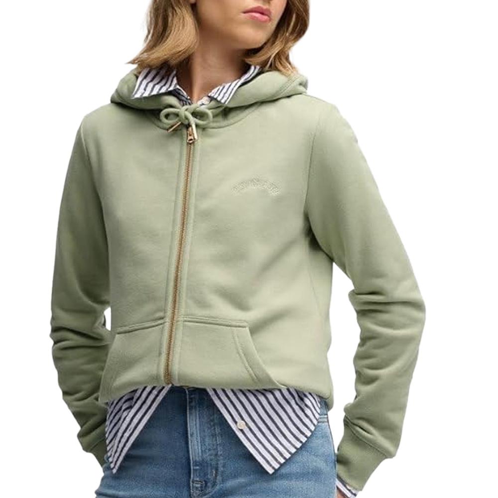 Sweat Vert Femme Superdry Essential Logo Ziphood Hb pas cher