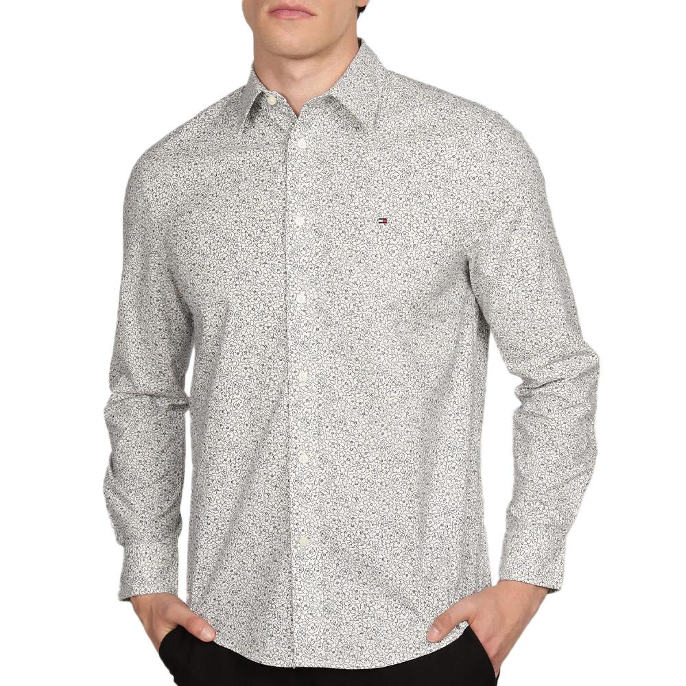 Chemise Blanc/Marine Imprimé Homme Tommy Hilfiger Flex Poplin pas cher