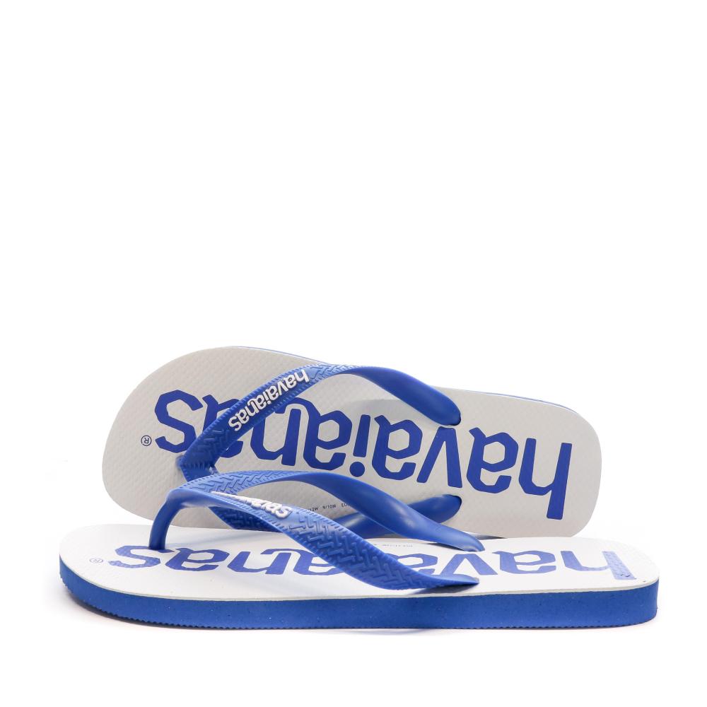Tongs Blanc/Bleu Mixte Havaianas Logomania 2 pas cher