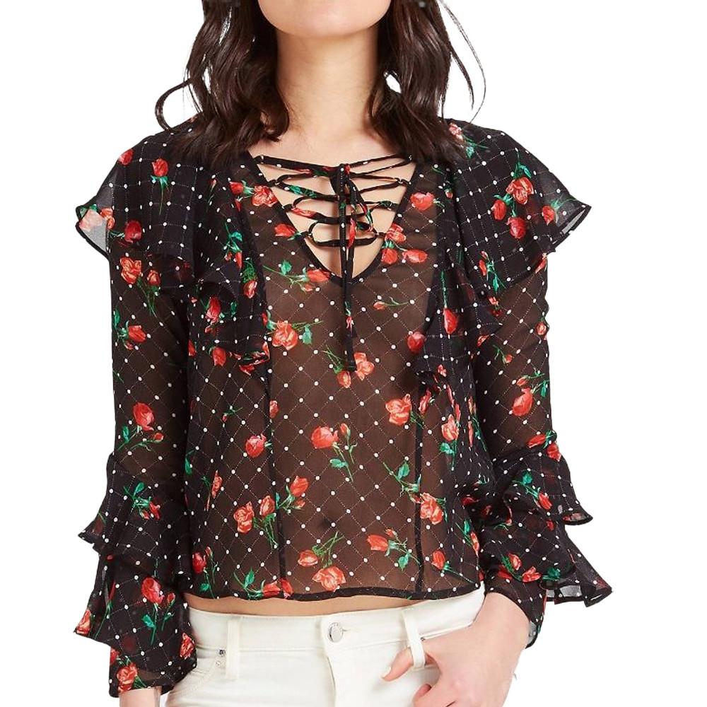 Blouse Noir à fleurs Femme Guess Rose pas cher