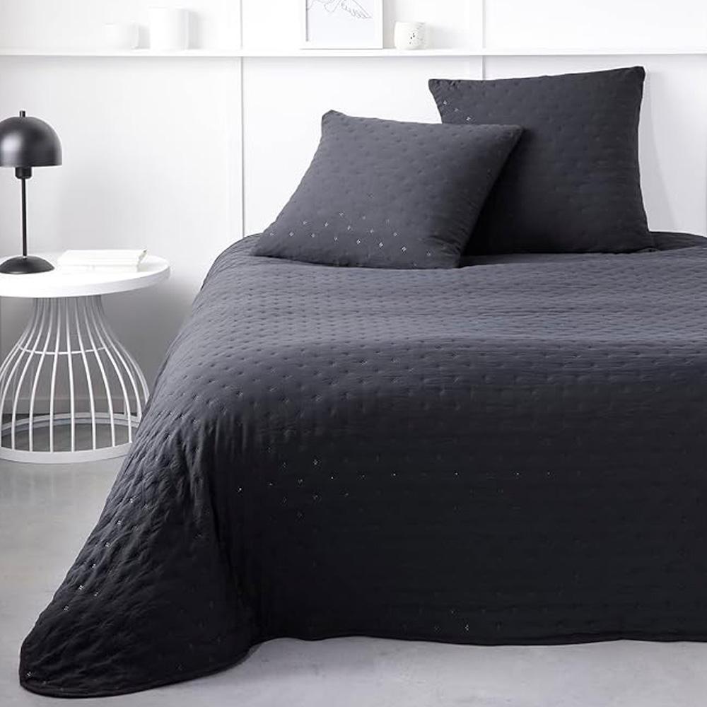 Couvre lit Noir + 2 Taies D'oreiller Today 260x240cm pas cher