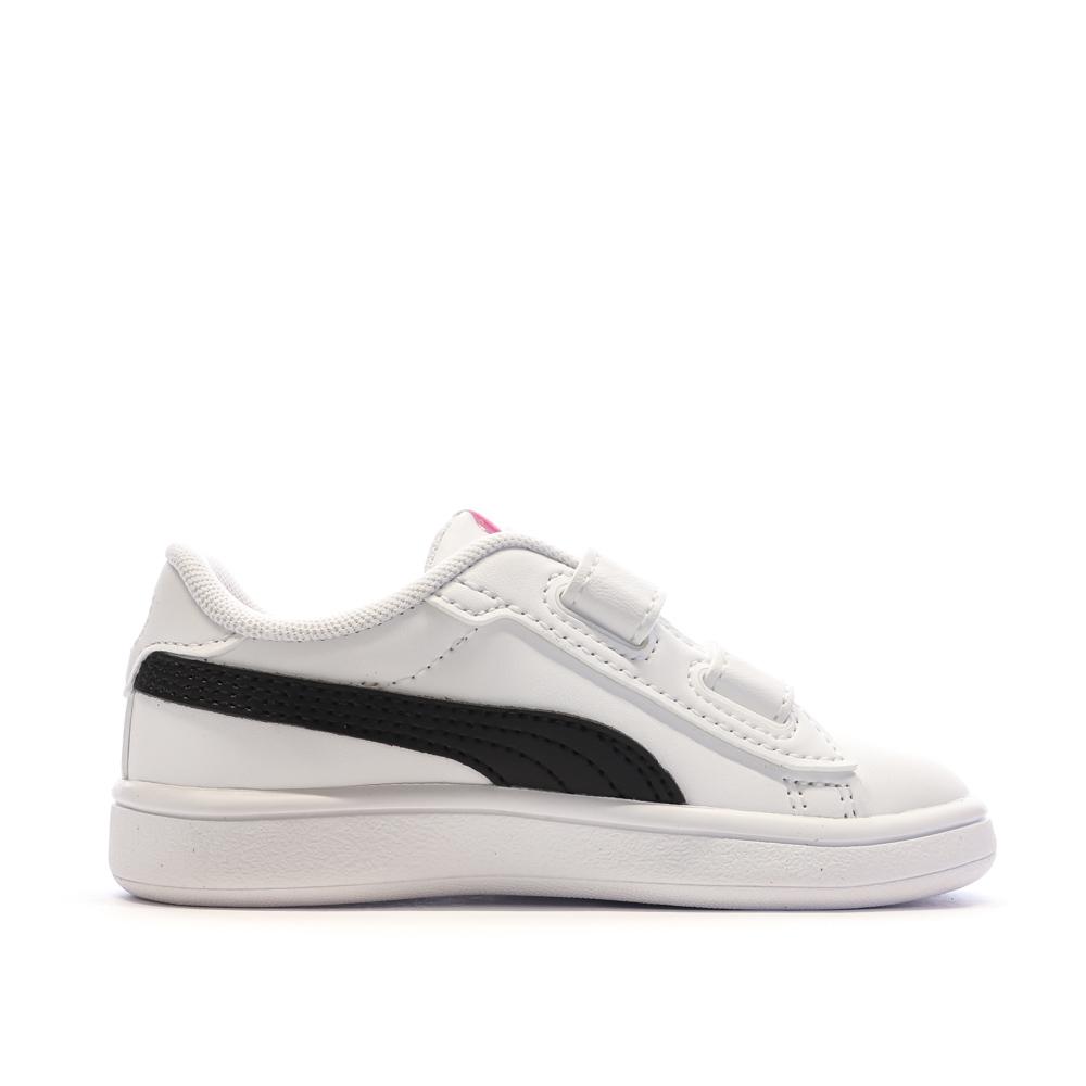 Baskets Blanches/Noires/Roses Fille Puma Smash 3.0 vue 2