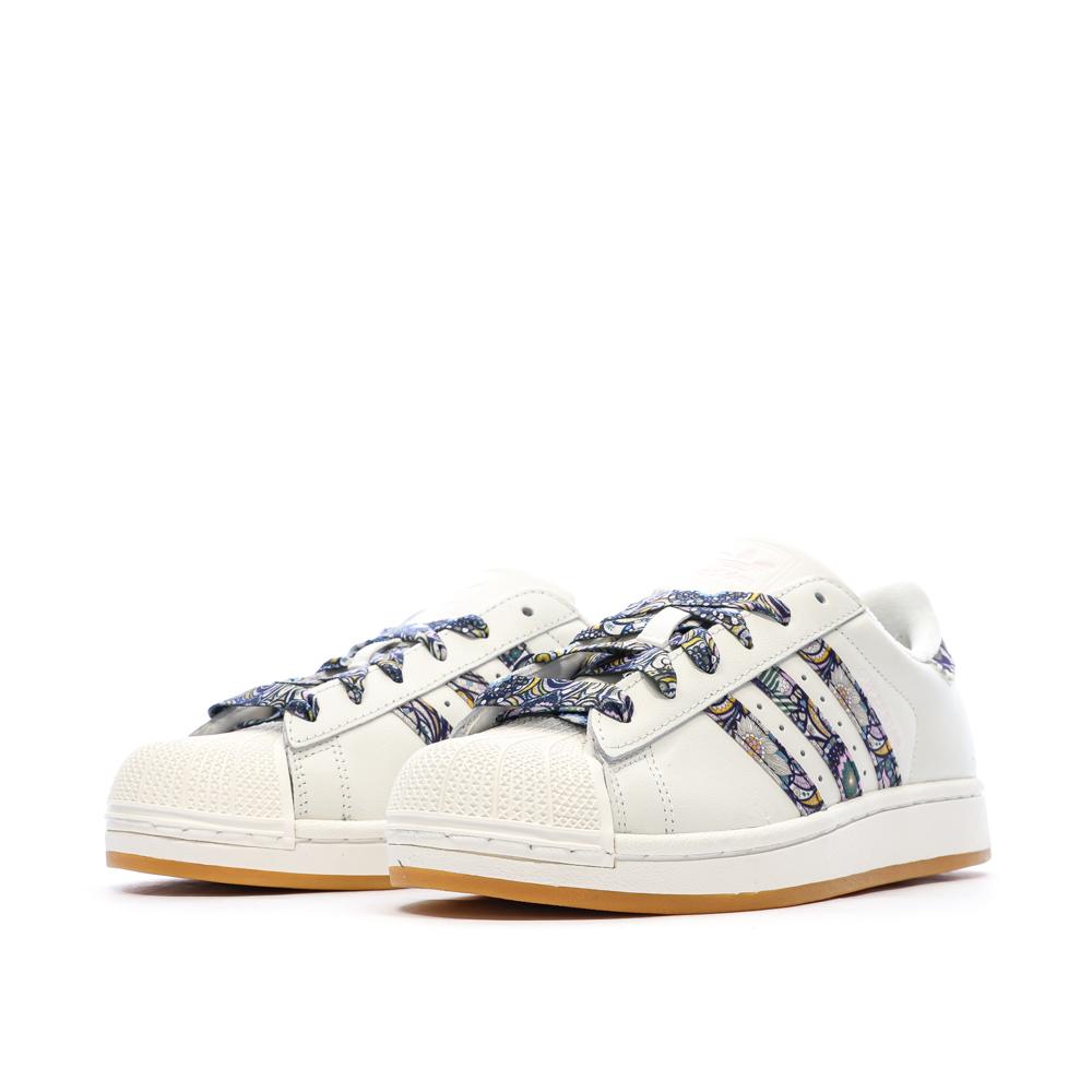 Baskets Blanc Cassé/Multicolore Fille/Femme Adidas Superstar vue 6