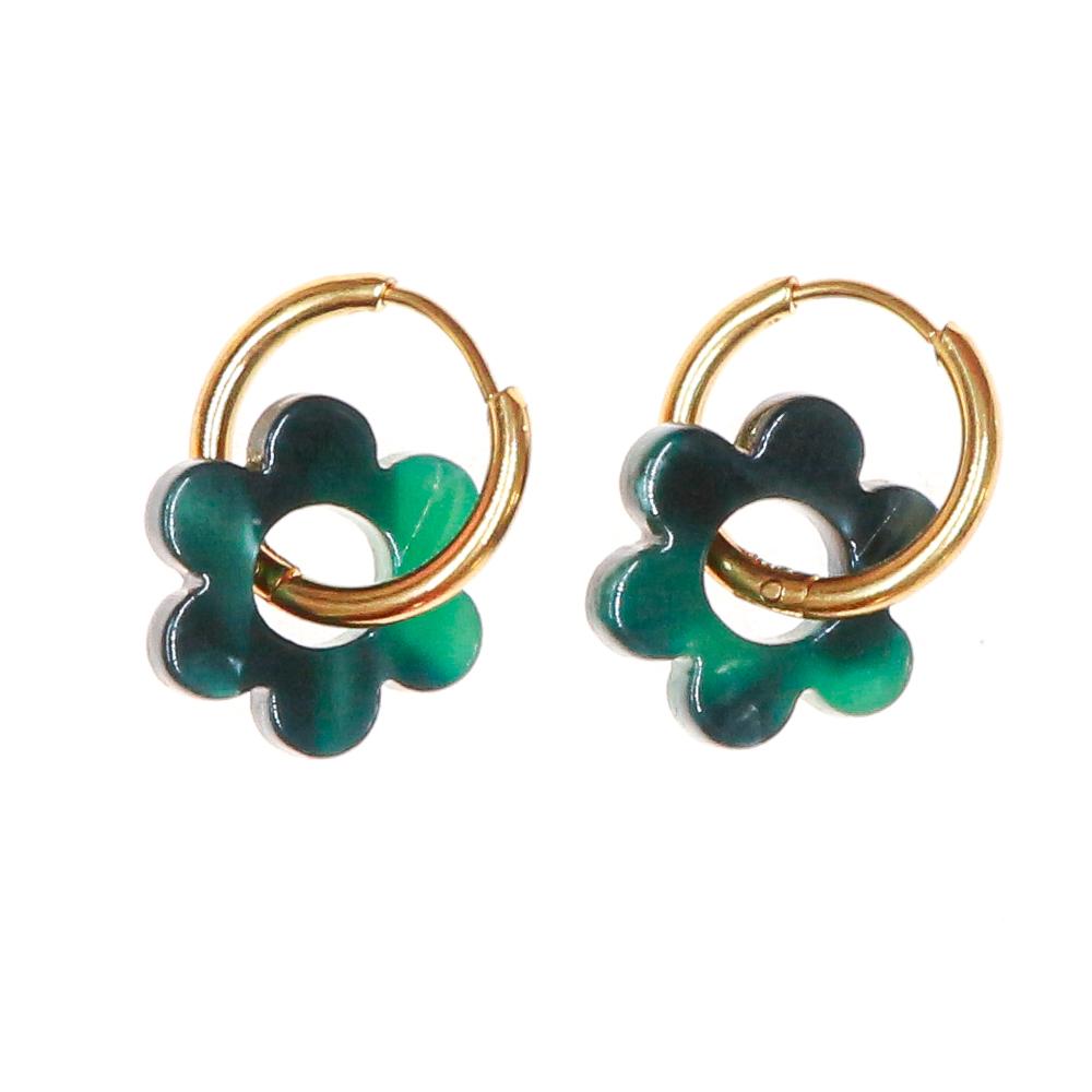 Boucles Oreilles Vert Sapin Femme Clio Blue Fleurs 14mm pas cher