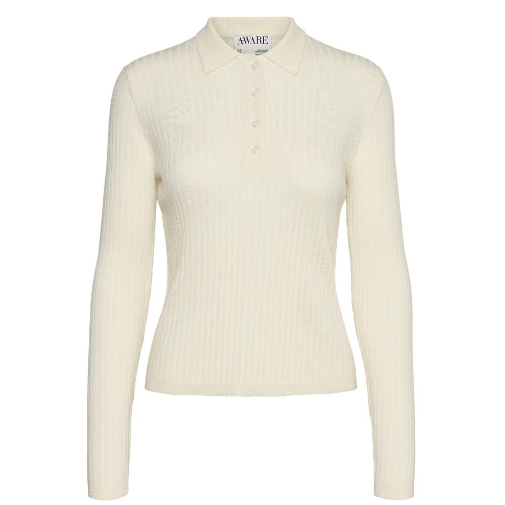 Polo Manches Longues Écru Femme Vero Moda Mohana vue 3