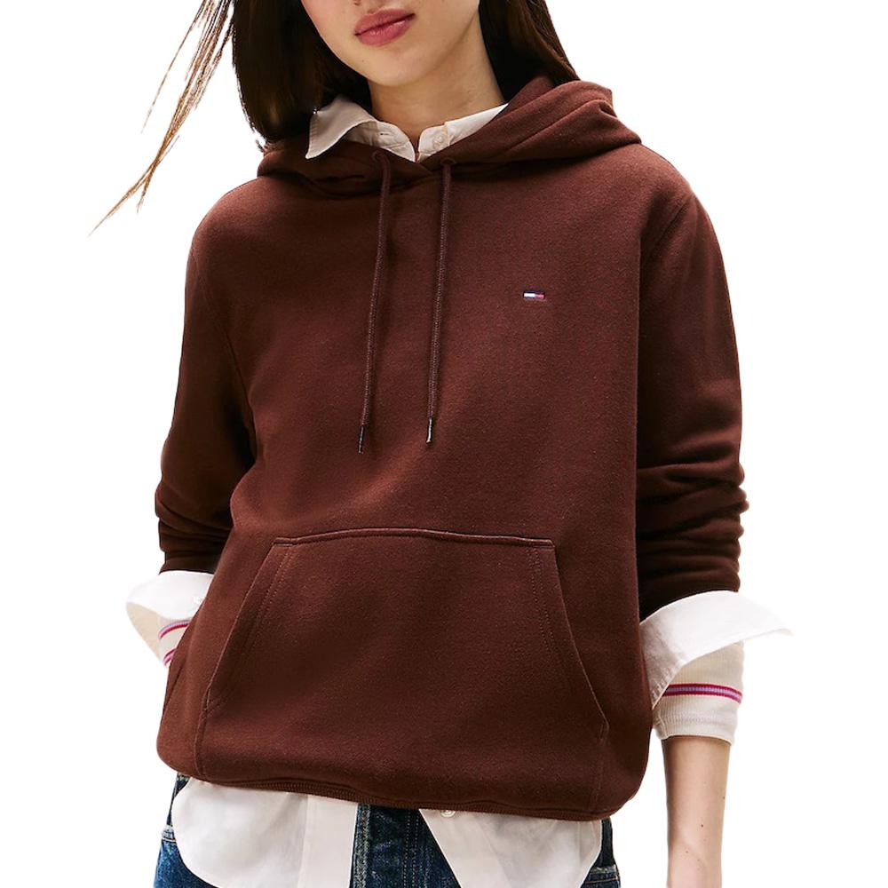 Sweat à Capuche Marron Femme Tommy Hilfiger Flag pas cher