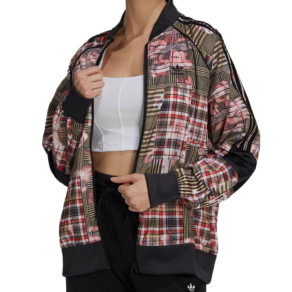 Veste Rouge/Blanc/Noir Femme Adidas Tracktop pas cher