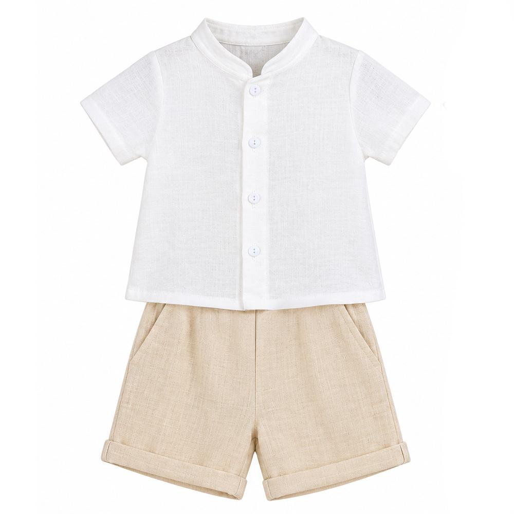 Ensemble Beige/Blanc Bébé P'tit Mome Théo pas cher