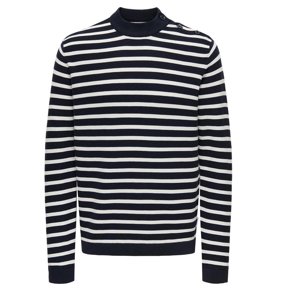 Pull Marine /Blanc Homme Only & Sons Walder pas cher