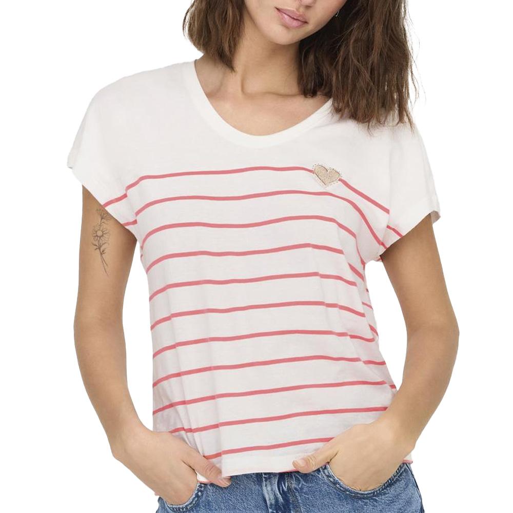 T-Shirt Blanc/Rose Femme Only Emily pas cher