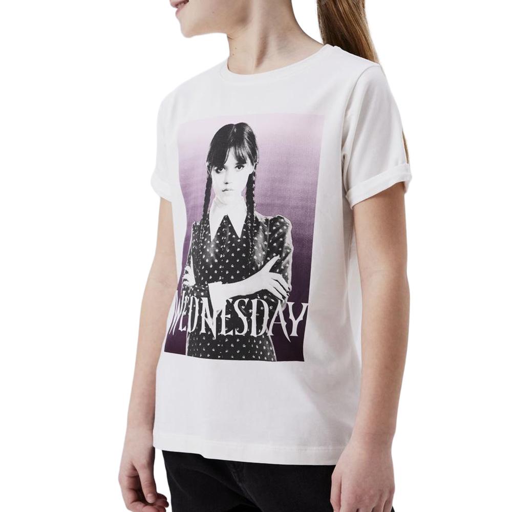 T-shirt Blanc Fille Name it Jax Wednesday pas cher