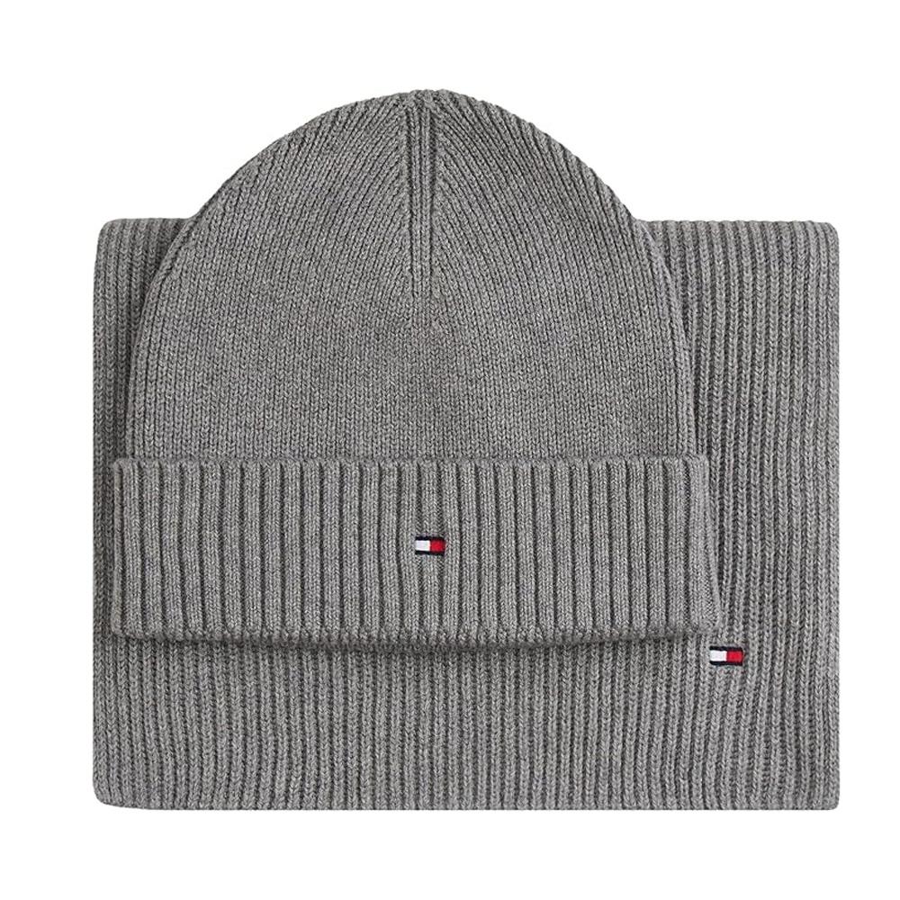 Coffret Bonnet + Echarpe Gris Homme Tommy Hilfiger Th Flag pas cher