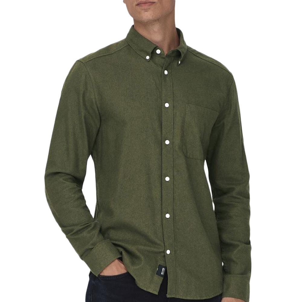 Chemise Kaki Homme Only & Sons Gudmund pas cher