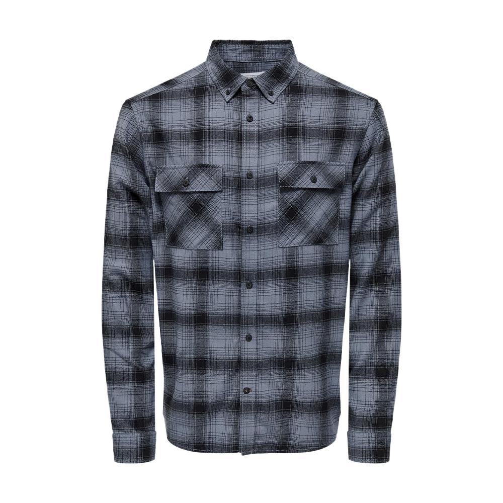 Chemise Bleu/Noir Homme Only & Sons Matt Reg Shadow pas cher