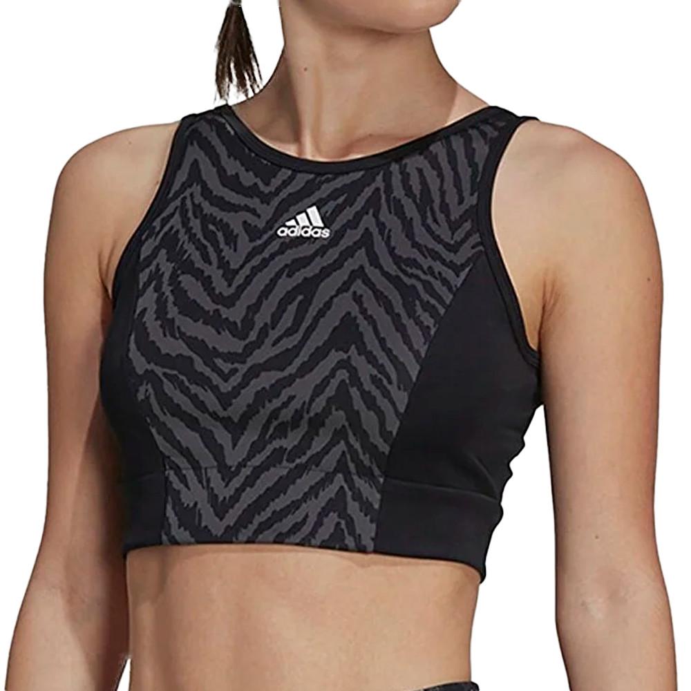 Crop Top Gris/Noir Femme Adidas Aeroready pas cher