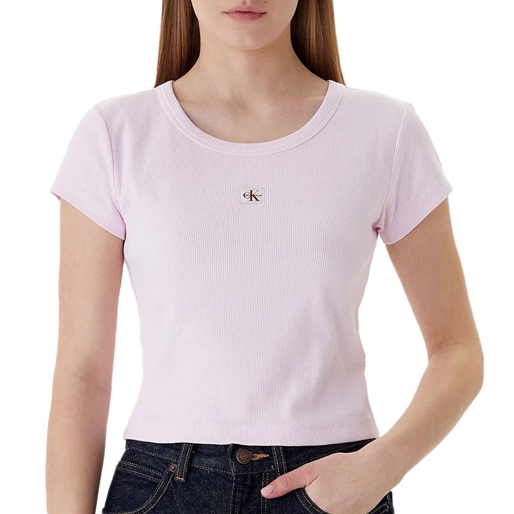 T-Shirt Rose Poudré Femme Calvin Klein Label 2x2 pas cher