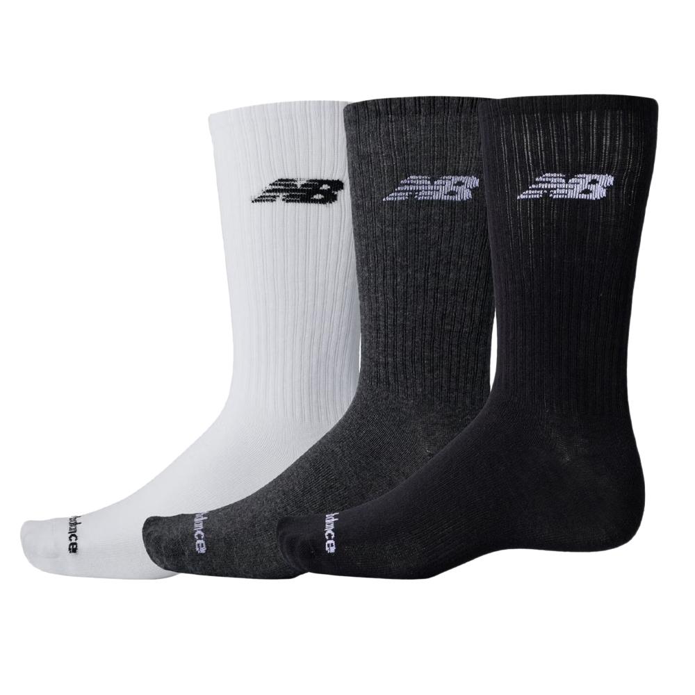 X3 Paires de Chaussettes Gris/Noir/Blanc Homme New Balance Crew pas cher