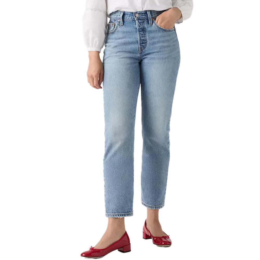 Jean Bleu délavé Femme Levi's Cropped Lightweight Med Indig pas cher
