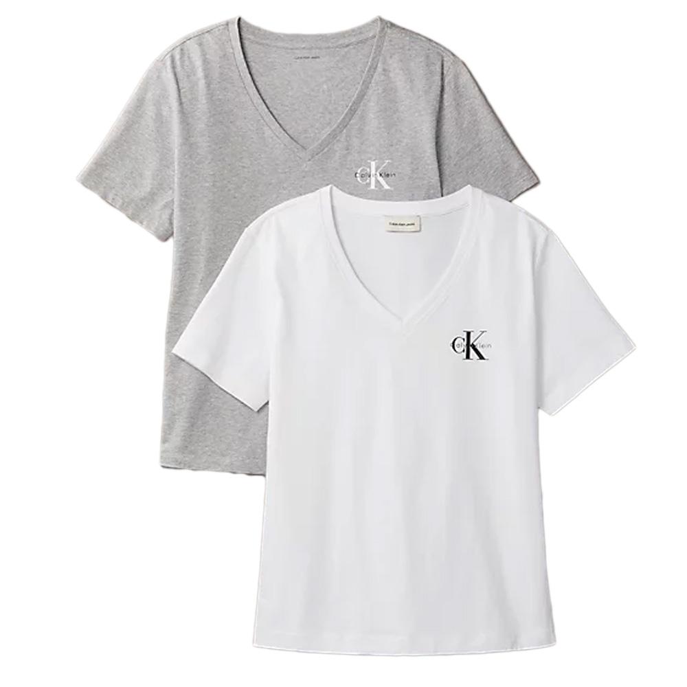 T-Shirt Gris/Blanc Femme Calvin Klein Jeans LV047C906G pas cher