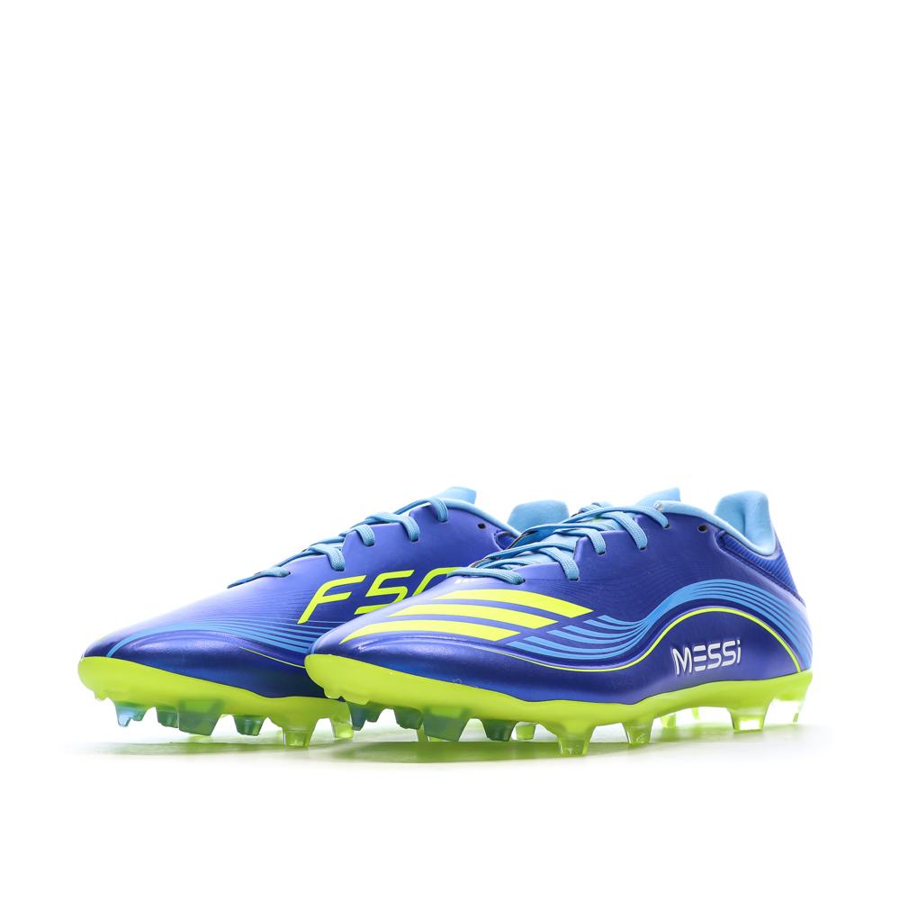 Chaussures de Foot Bleu/Jaune Adidas F50 Messi League FG/MG vue 6