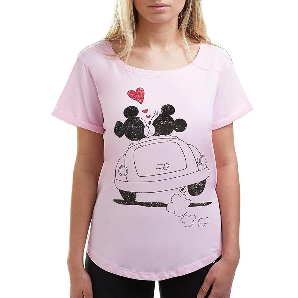 T-Shirt Rose Femme Disney Mickey & Minnie Hearts pas cher