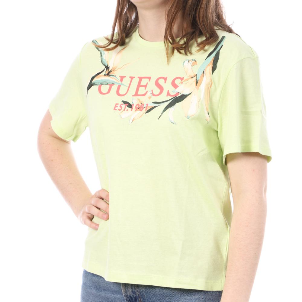 T-shirt Vert Femme Guess Kwiatowy pas cher