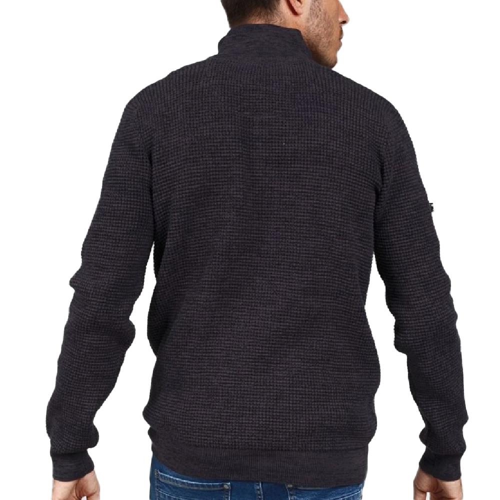 Pull Noir Homme Deeluxe Henley 1/4 zip vue 2