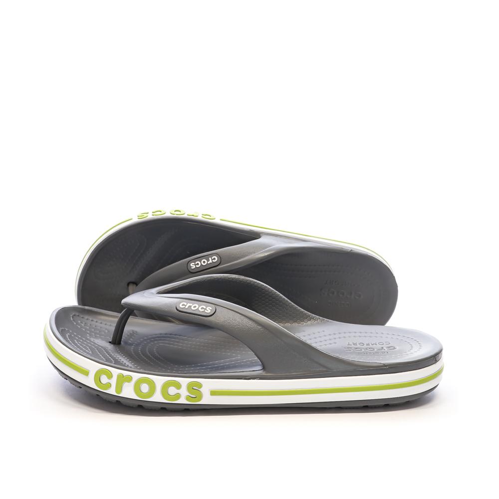 Tongs Crocs Grises/Vertes Femme Bayaband Flip pas cher