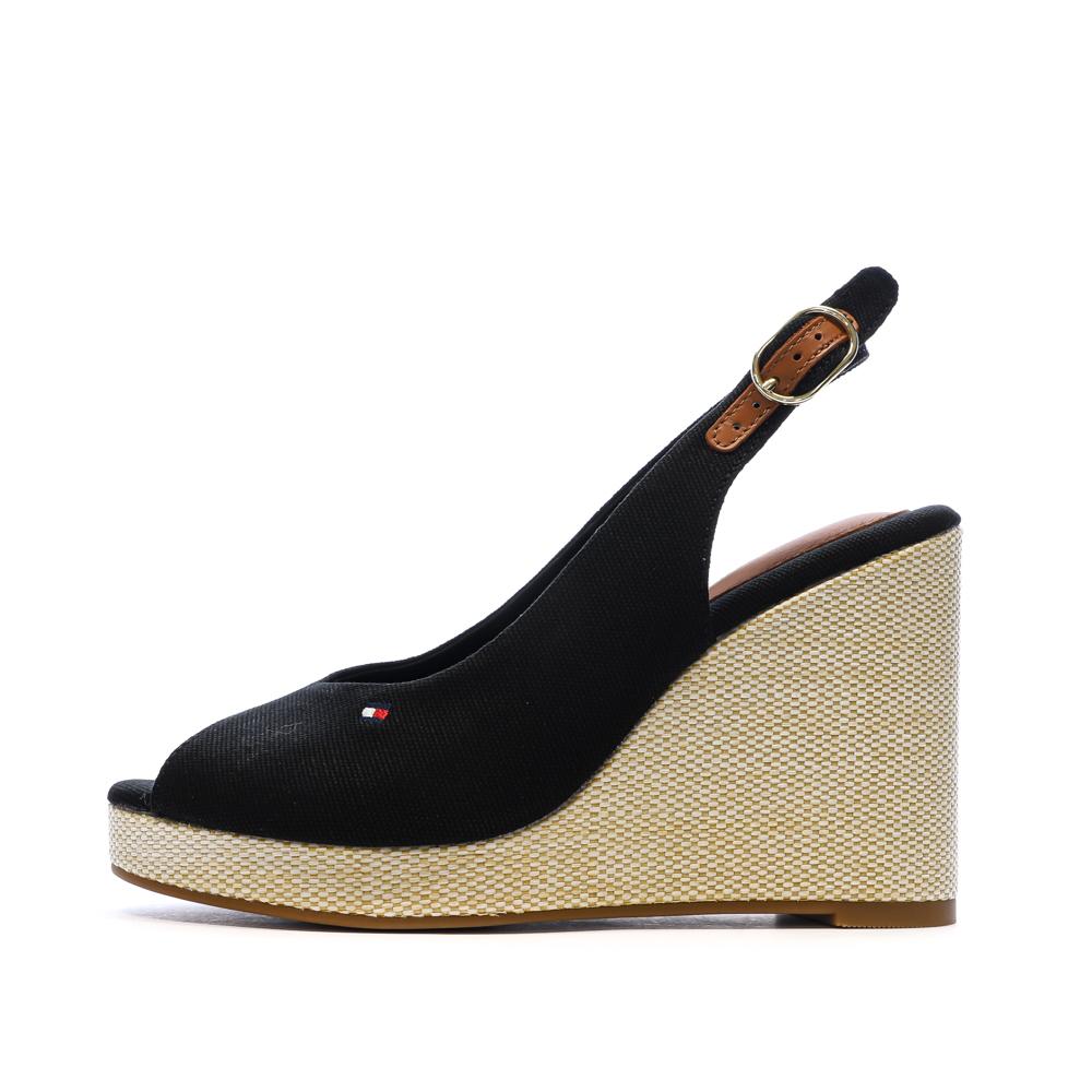 Sandales Noires Femme Tommy Hilfiger Wedge pas cher