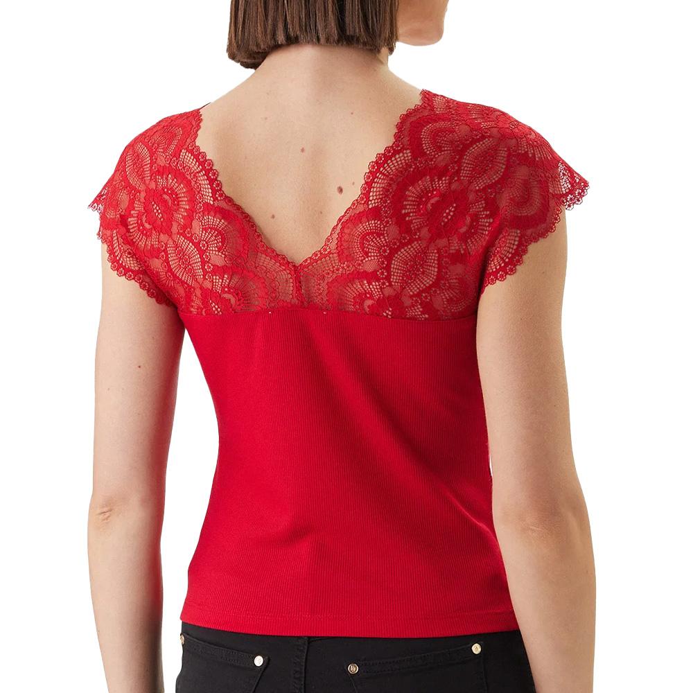 T-Shirt Rouge Femme Morgan Dentelle vue 2