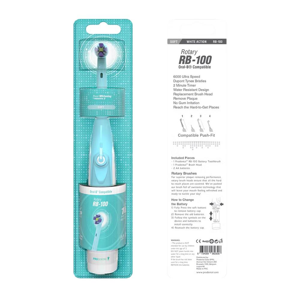Brosse à Dents à Piles Blanc/Bleu Prodental RB-100 White Action pas cher