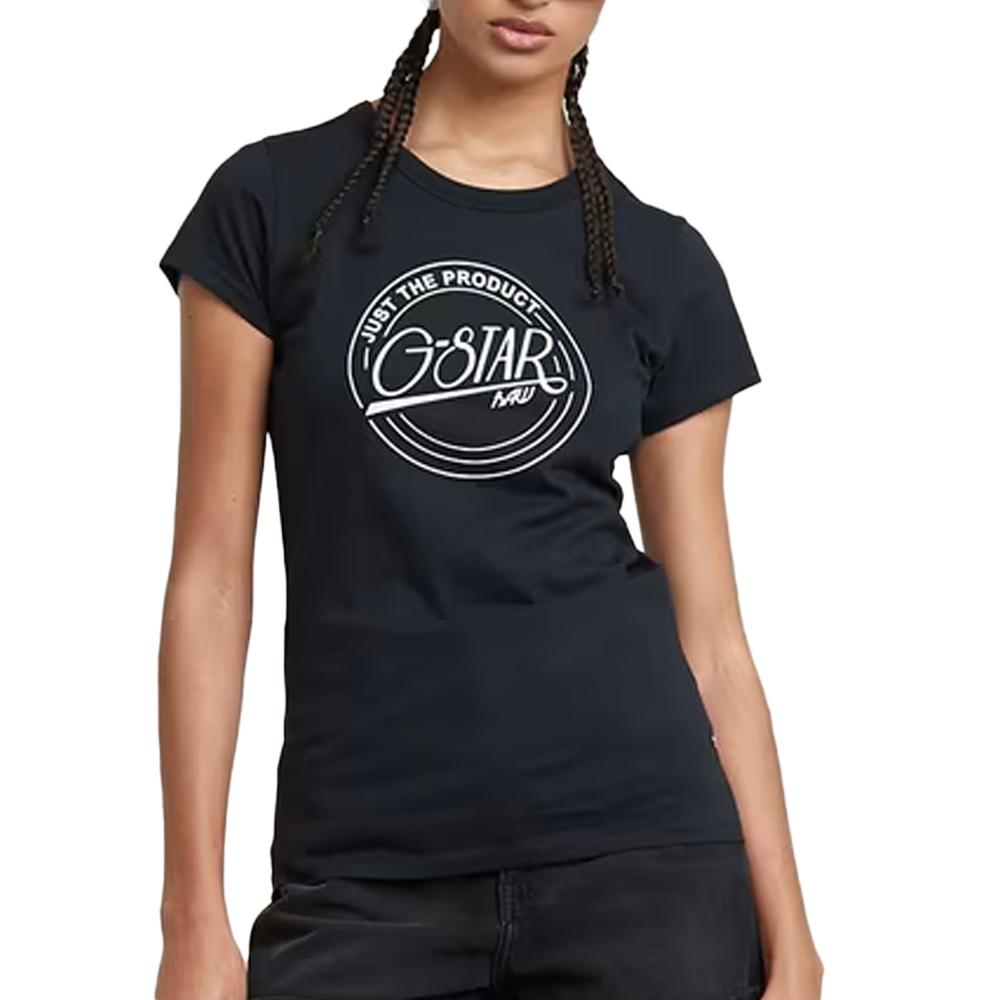 T-shirt Marine Femme G-Star Raw Large Logo pas cher