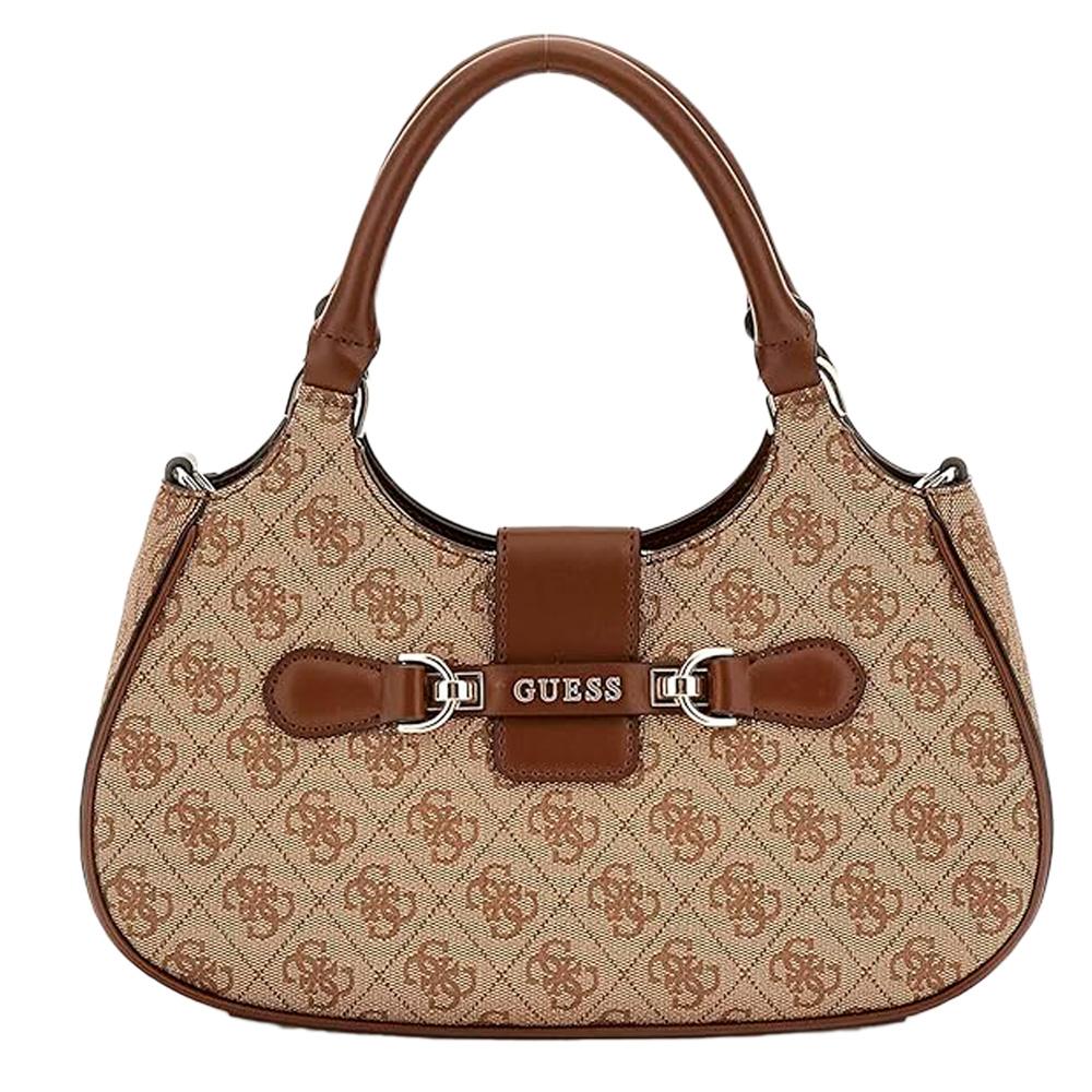 Sac à main Marron/Beige Femme Guess Nolana logo 4G pas cher