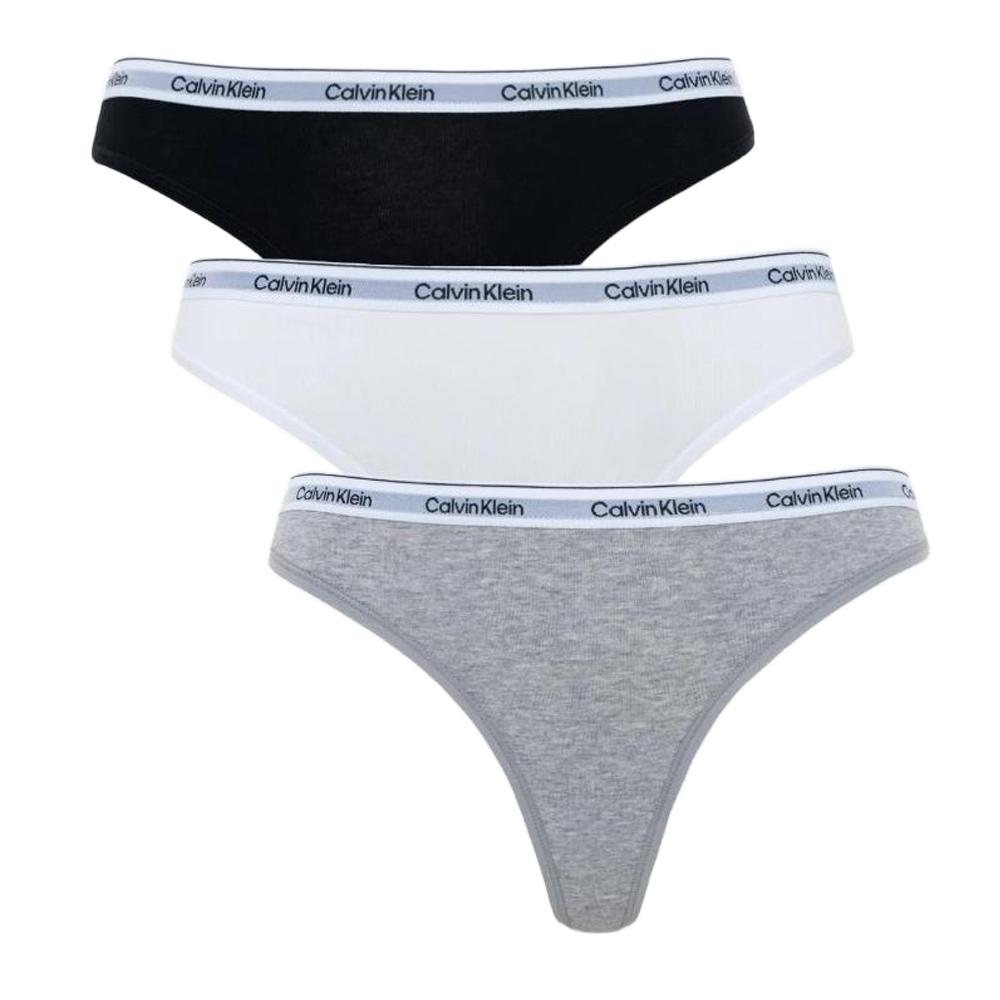 X3 Strings Noir/Blanc/Gris Femme Calvin Klein Thong pas cher