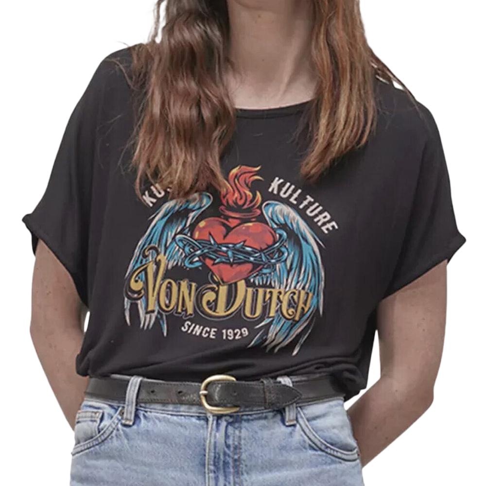 T-shirt Noir Femme Von Dutch Coeur de Feu pas cher