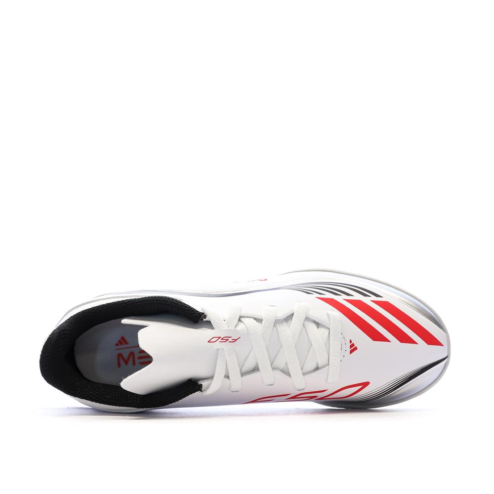 Zapatillas de fútbol blancas para niños Adidas F50 Messi League TF ver 4