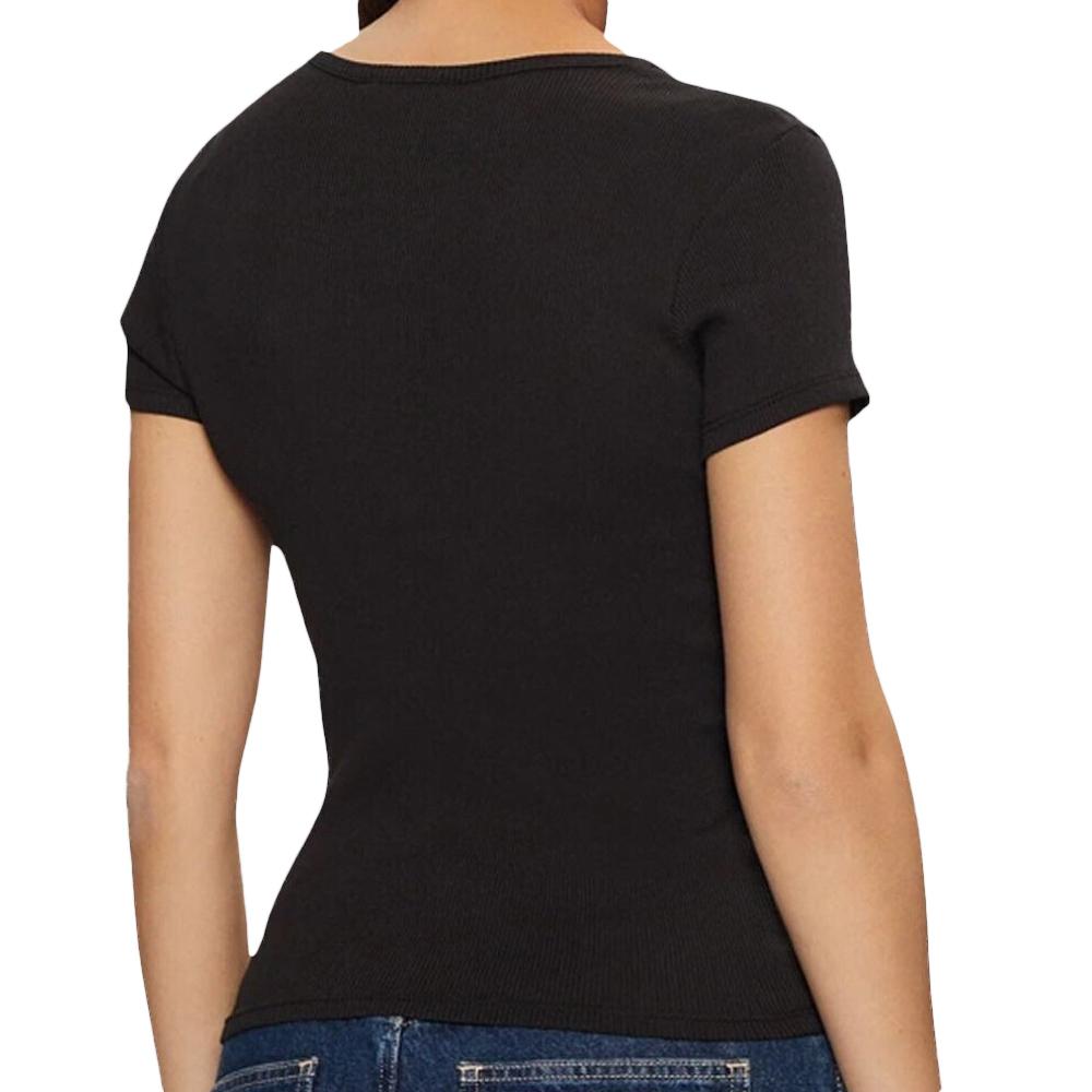 T-Shirt Noir Femme Tommy Hilfiger Slim Button vue 2