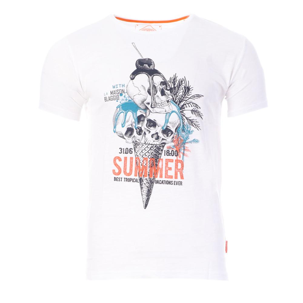 T-shirt Blanc Homme La Maison Blaggio Imprimé pas cher