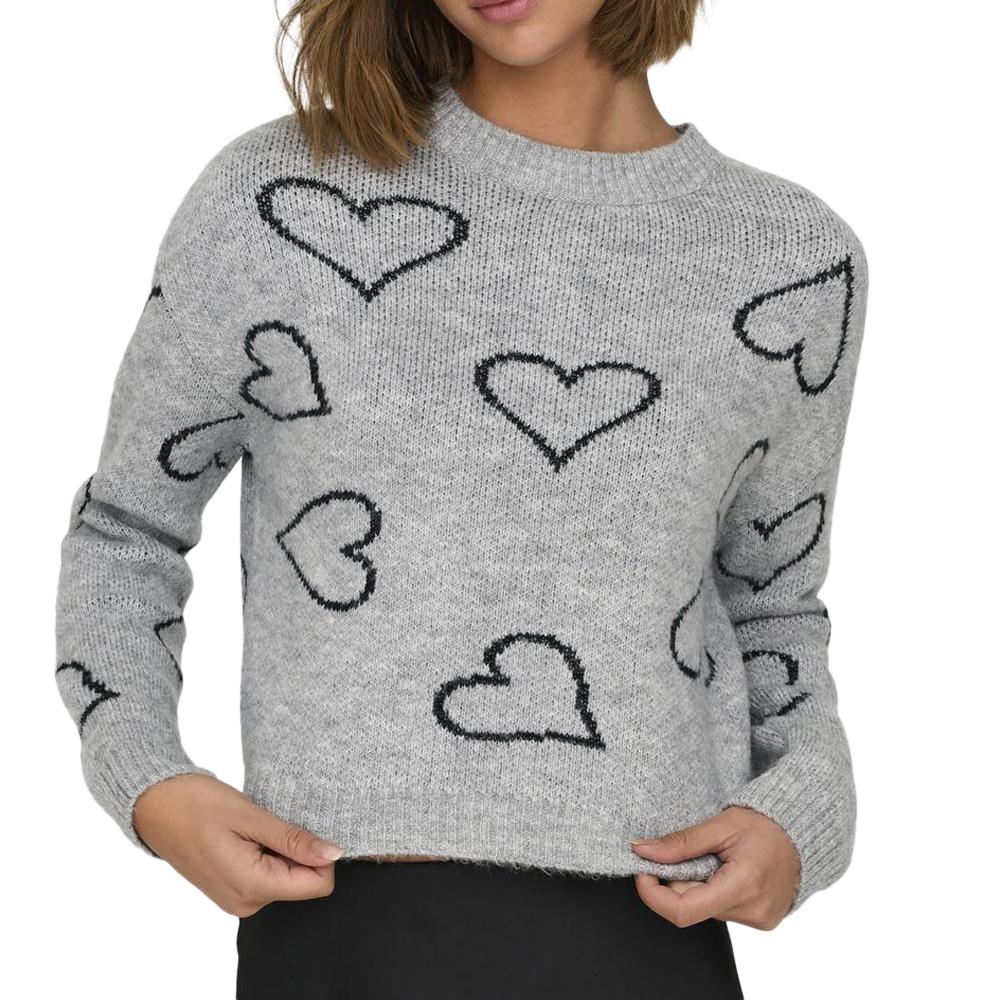 Pull Gris/Noir Coeur Femme Only Happie pas cher