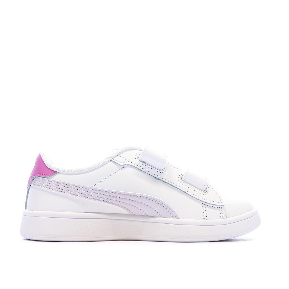 Baskets Blanc/Rose Fille Puma Smash 3.0 vue 2