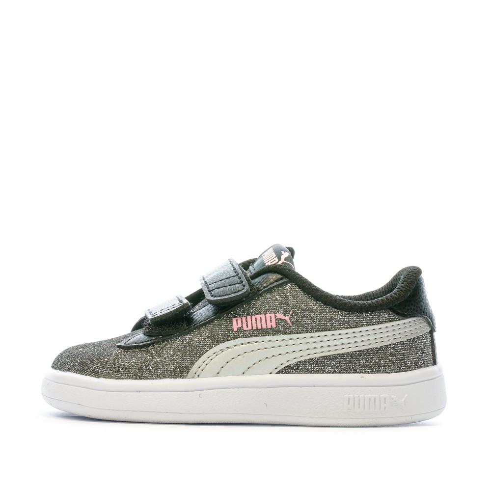 Baskets Grises argentées fille Puma Smash v2 Glitz pas cher