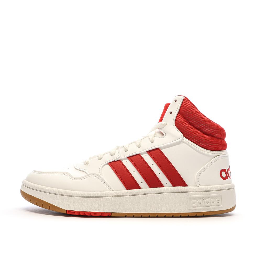 Baskets Blanc/Rouge Homme Adidas Hoops 3.0 Mid pas cher