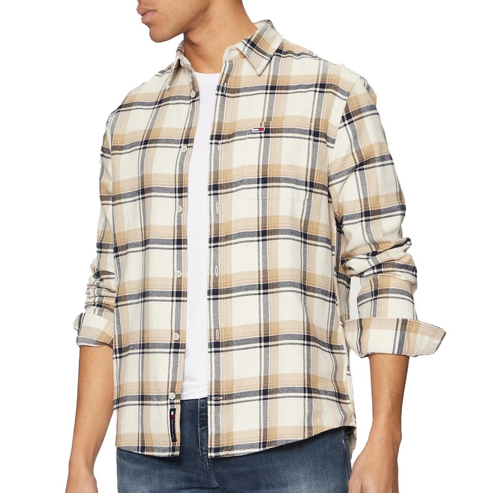 Chemise Beige/Marine Homme Tommy Hilfiger Flanne pas cher